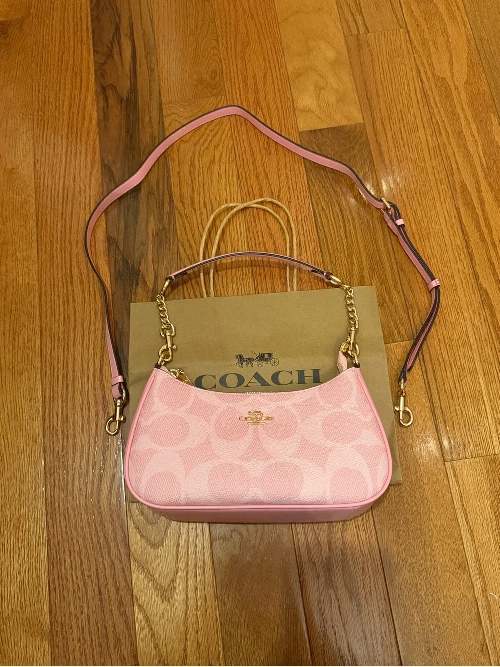 Coach Pink Signature Canvas Crescent Shoulder Bag with Gold Hardware (NO TAGS)
